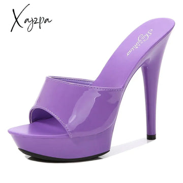 Xajzpa - 2023 Summer Woman Slipper Fine Heel 13Cm Waterproof Slides Sandal Platform Bottom Sexy
